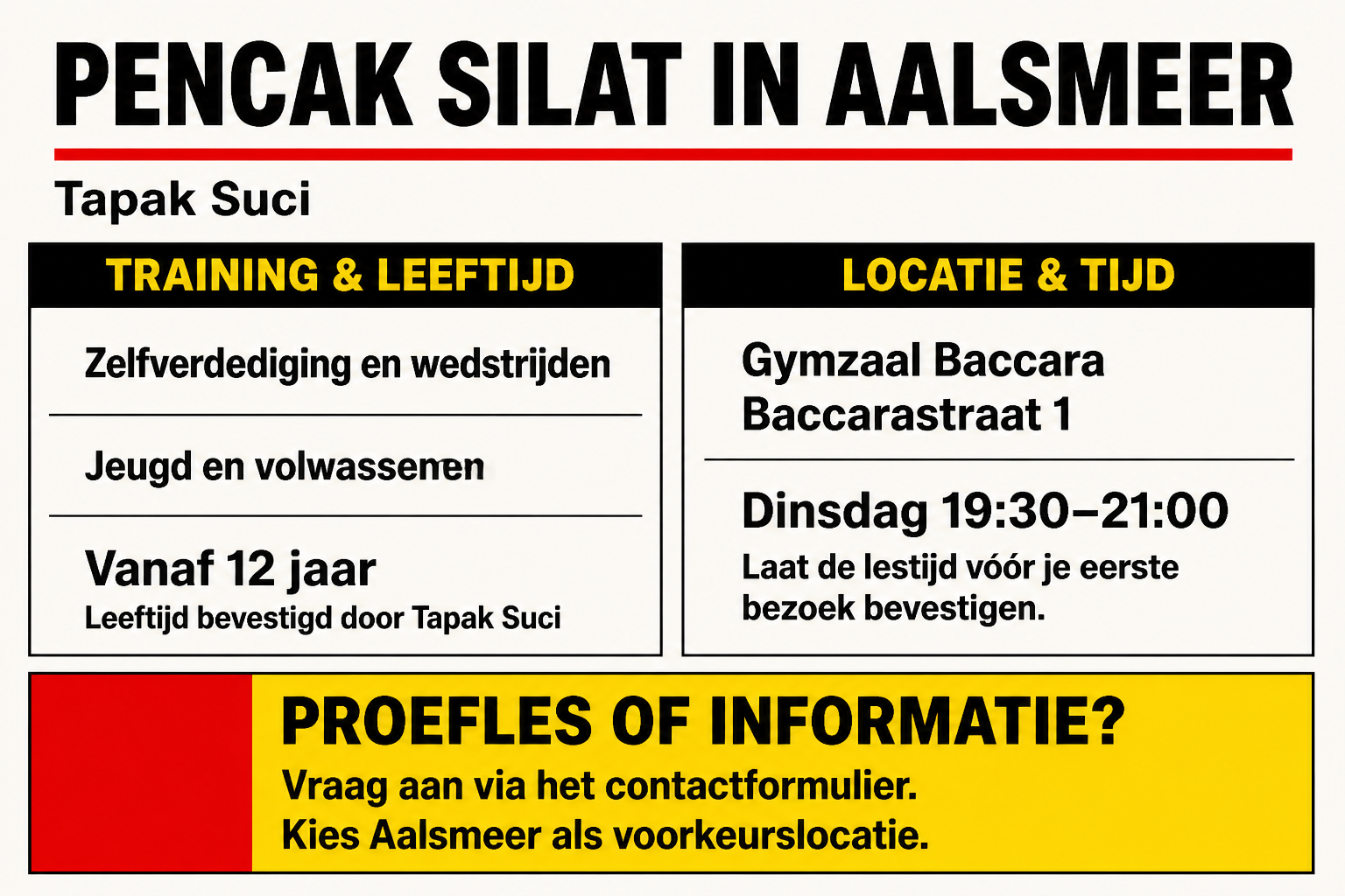 Pencak Silat trainen in Aalsmeer bij Tapak Suci